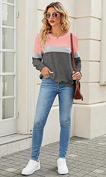 トップス mediam Curve Sleeve Sweat Pullover ZsaeSM Crewneck Sweatshirts Women Fall Oversized Side Slit